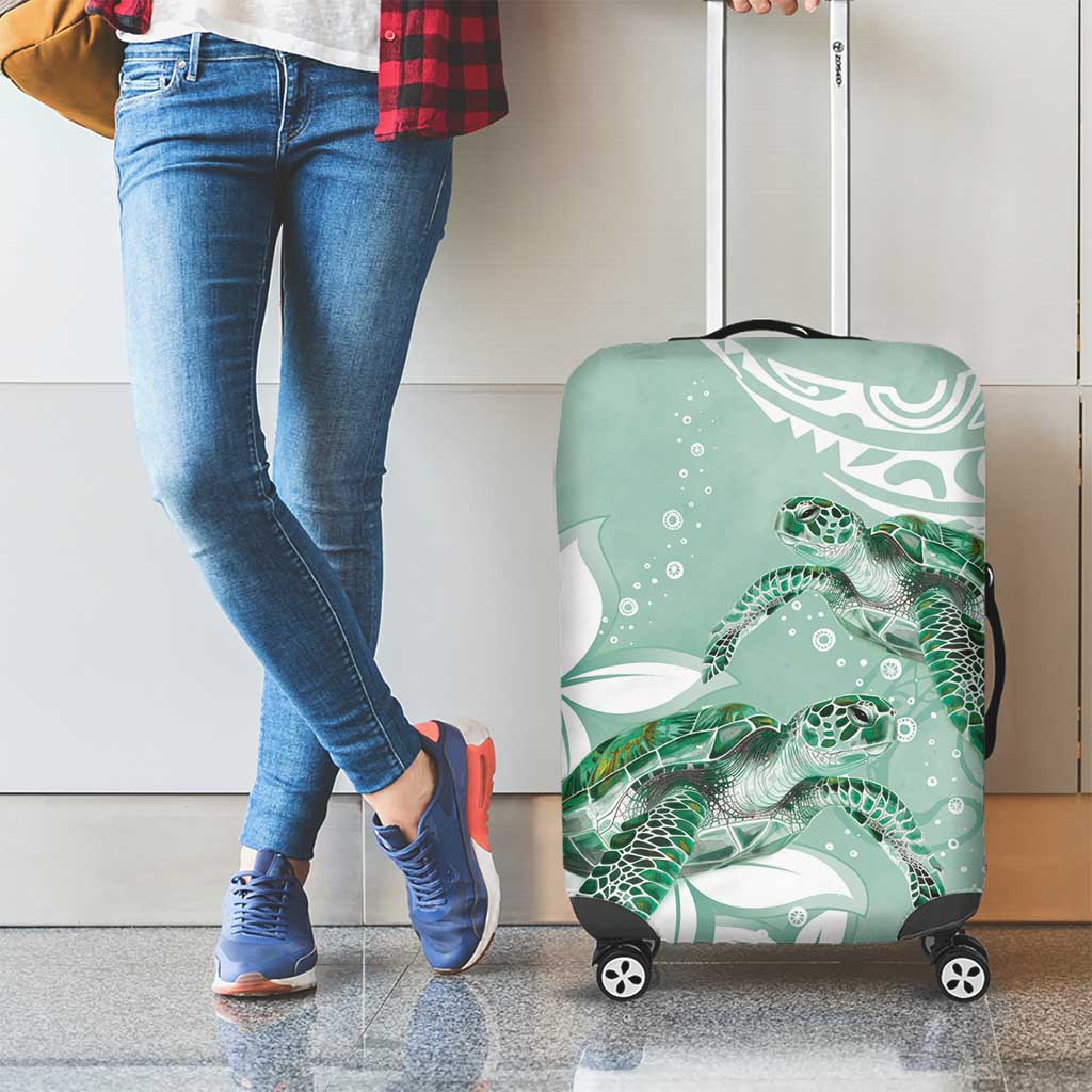 Happy Valentine's Day Polynesia Luggage Cover SeaTurtle Couple Polynesian - Green Lester Color LT14 - Polynesian Pride