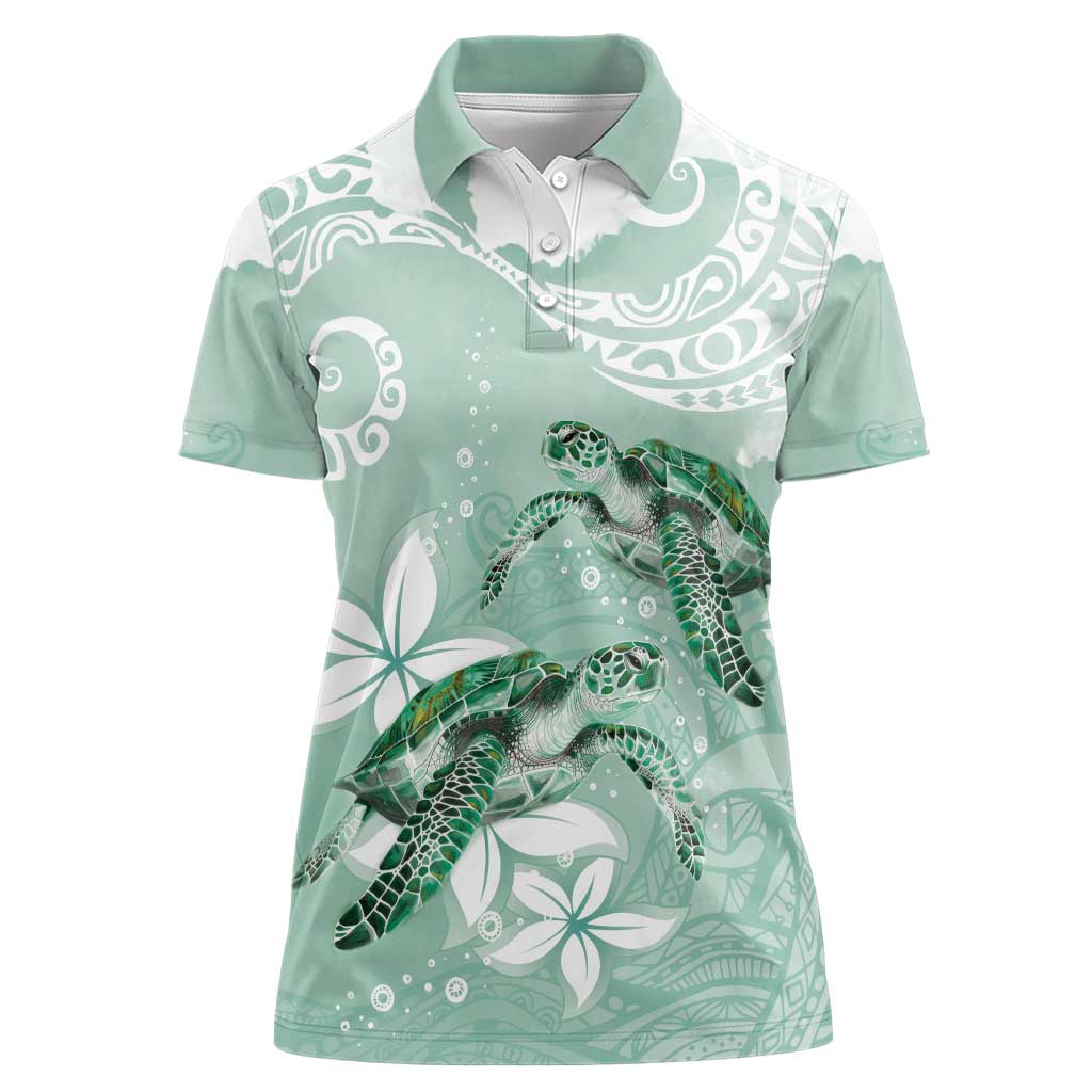 Happy Valentine's Day Polynesia Women Polo Shirt SeaTurtle Couple Polynesian - Green Lester Color LT14 Female Green - Polynesian Pride