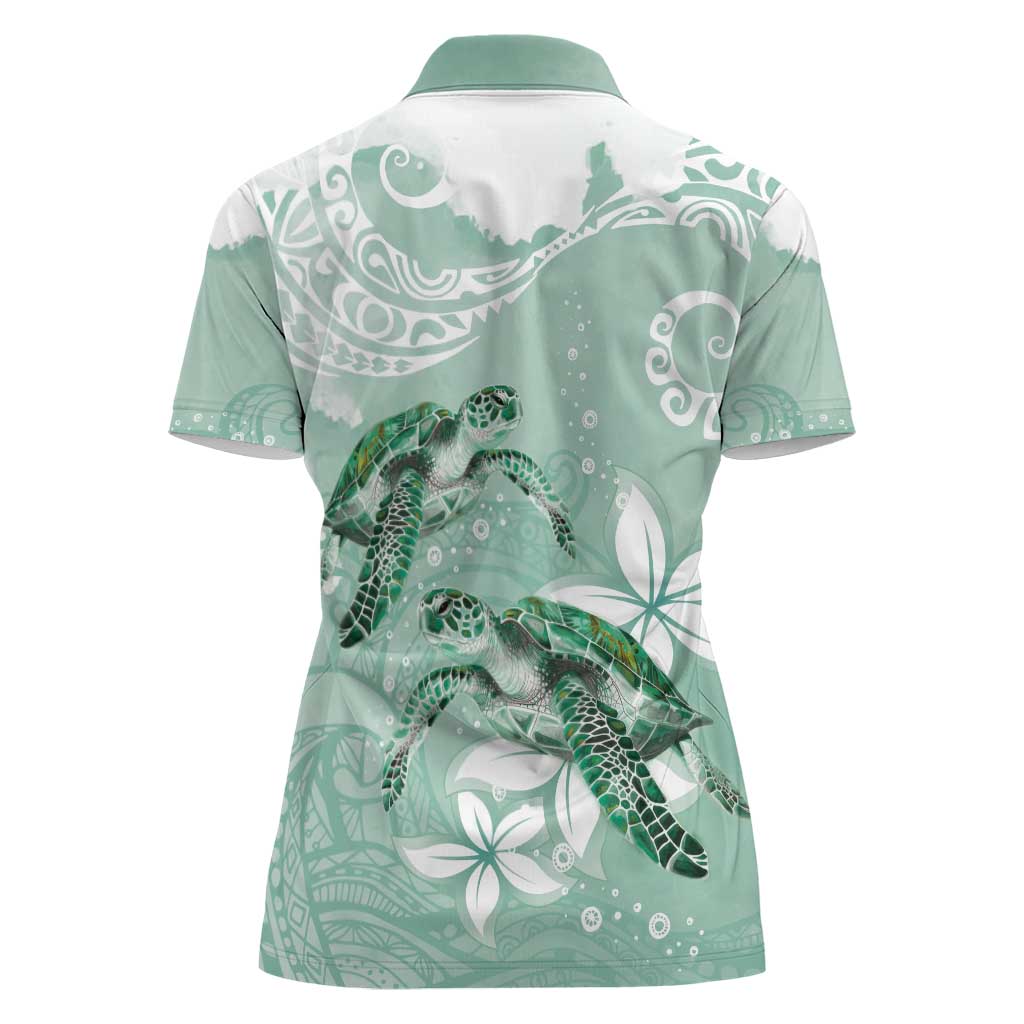 Happy Valentine's Day Polynesia Women Polo Shirt SeaTurtle Couple Polynesian - Green Lester Color LT14 - Polynesian Pride