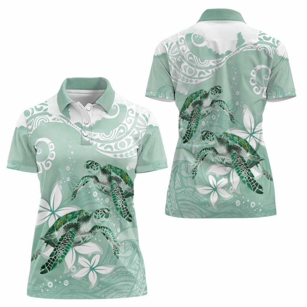 Happy Valentine's Day Polynesia Women Polo Shirt SeaTurtle Couple Polynesian - Green Lester Color LT14 - Polynesian Pride