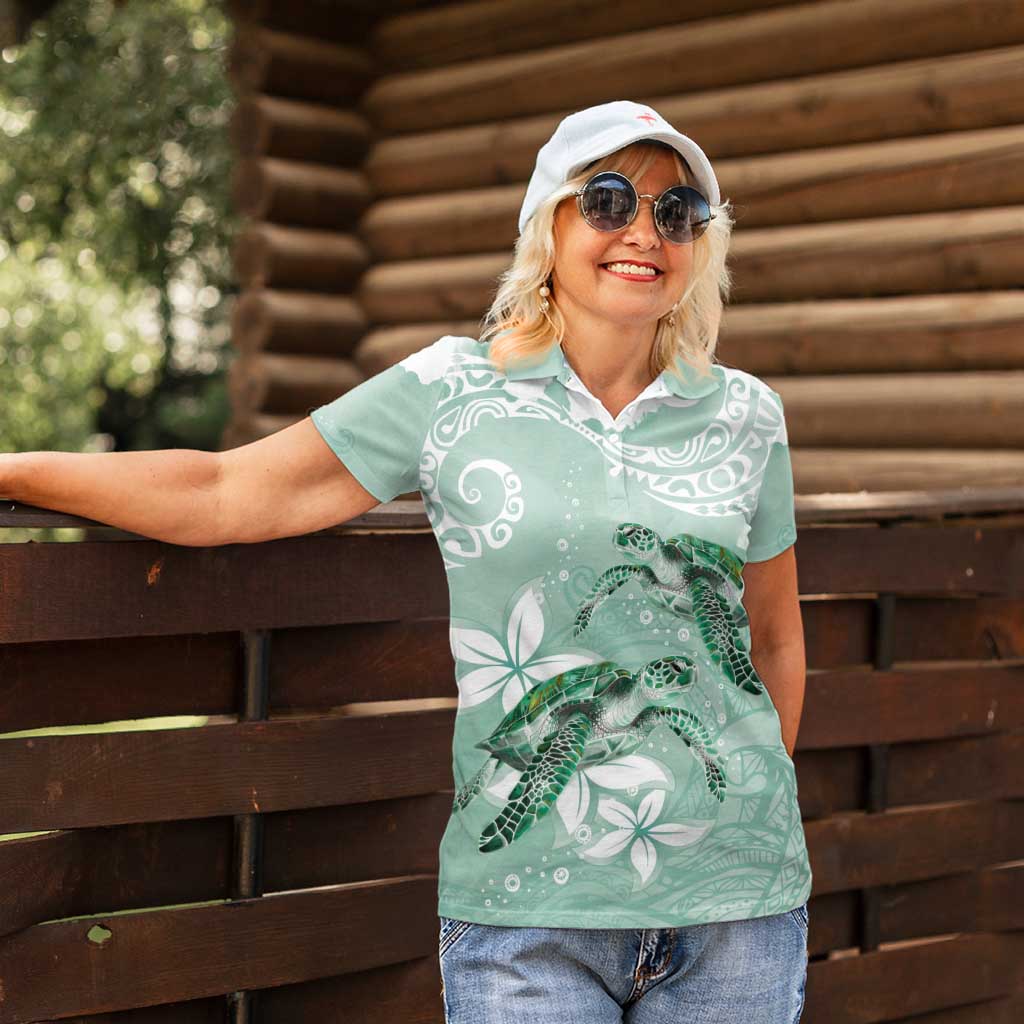 Happy Valentine's Day Polynesia Women Polo Shirt SeaTurtle Couple Polynesian - Green Lester Color LT14 - Polynesian Pride