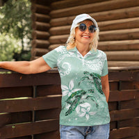 Happy Valentine's Day Polynesia Women Polo Shirt SeaTurtle Couple Polynesian - Green Lester Color LT14 - Polynesian Pride