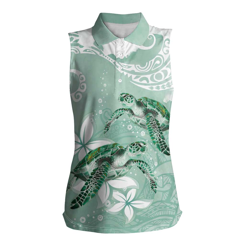 Happy Valentine's Day Polynesia Women Sleeveless Polo Shirt SeaTurtle Couple Polynesian - Green Lester Color LT14 Female Green - Polynesian Pride