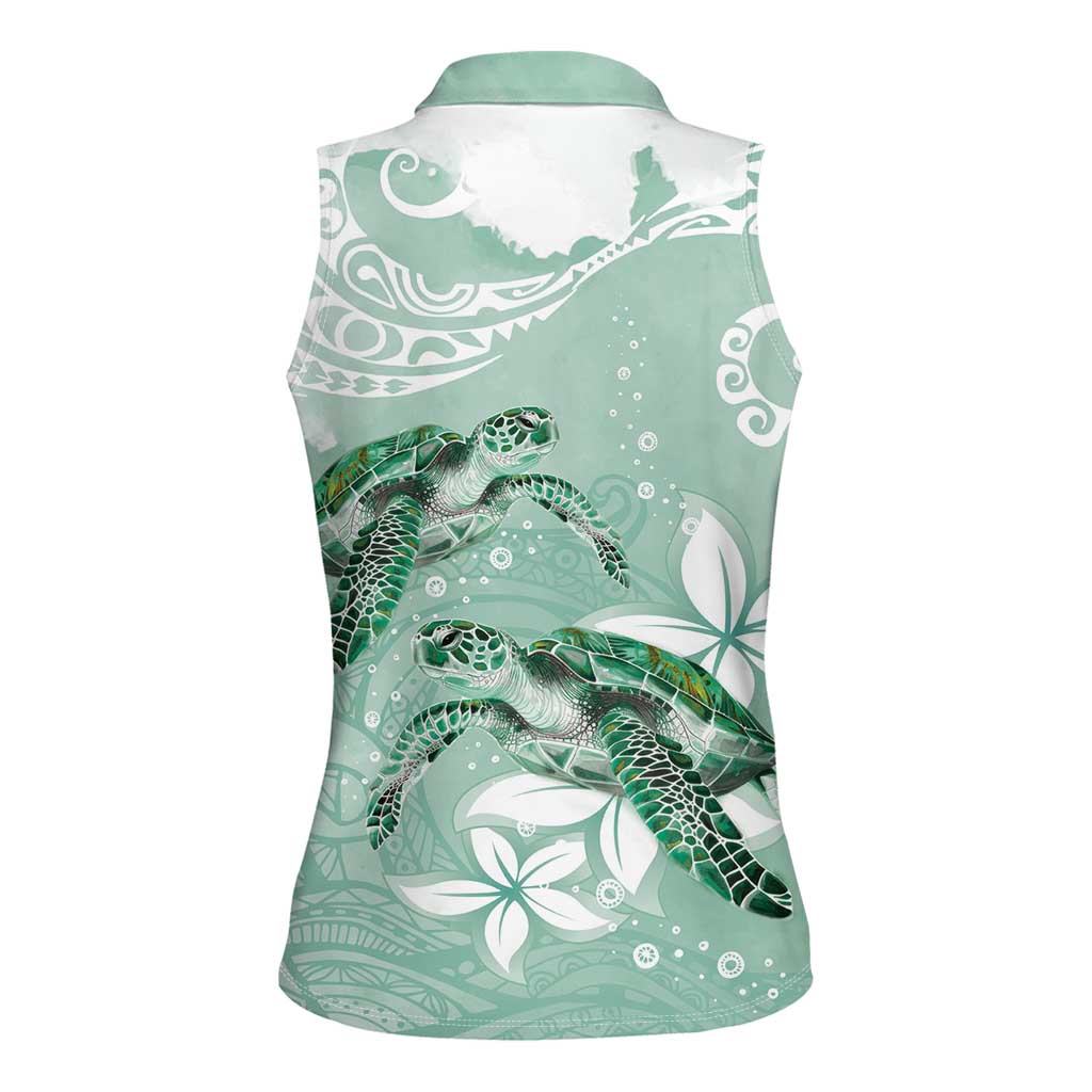 Happy Valentine's Day Polynesia Women Sleeveless Polo Shirt SeaTurtle Couple Polynesian - Green Lester Color LT14 - Polynesian Pride
