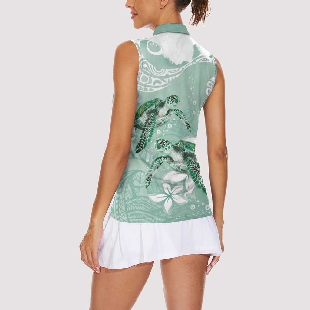 Happy Valentine's Day Polynesia Women Sleeveless Polo Shirt SeaTurtle Couple Polynesian - Green Lester Color LT14 - Polynesian Pride