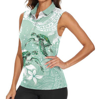Happy Valentine's Day Polynesia Women Sleeveless Polo Shirt SeaTurtle Couple Polynesian - Green Lester Color LT14 - Polynesian Pride