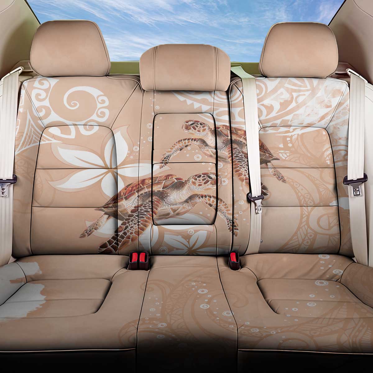 Happy Valentine's Day Polynesia Back Car Seat Cover SeaTurtle Couple Polynesian - Desert Sand Color LT14 One Size Desert Sand - Polynesian Pride