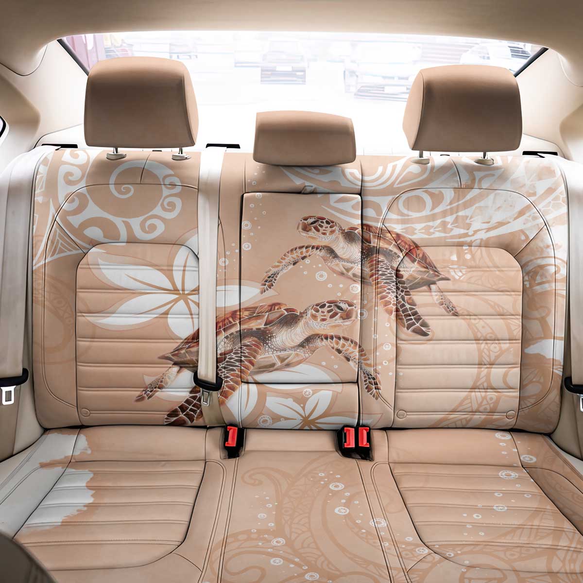 Happy Valentine's Day Polynesia Back Car Seat Cover SeaTurtle Couple Polynesian - Desert Sand Color LT14 - Polynesian Pride