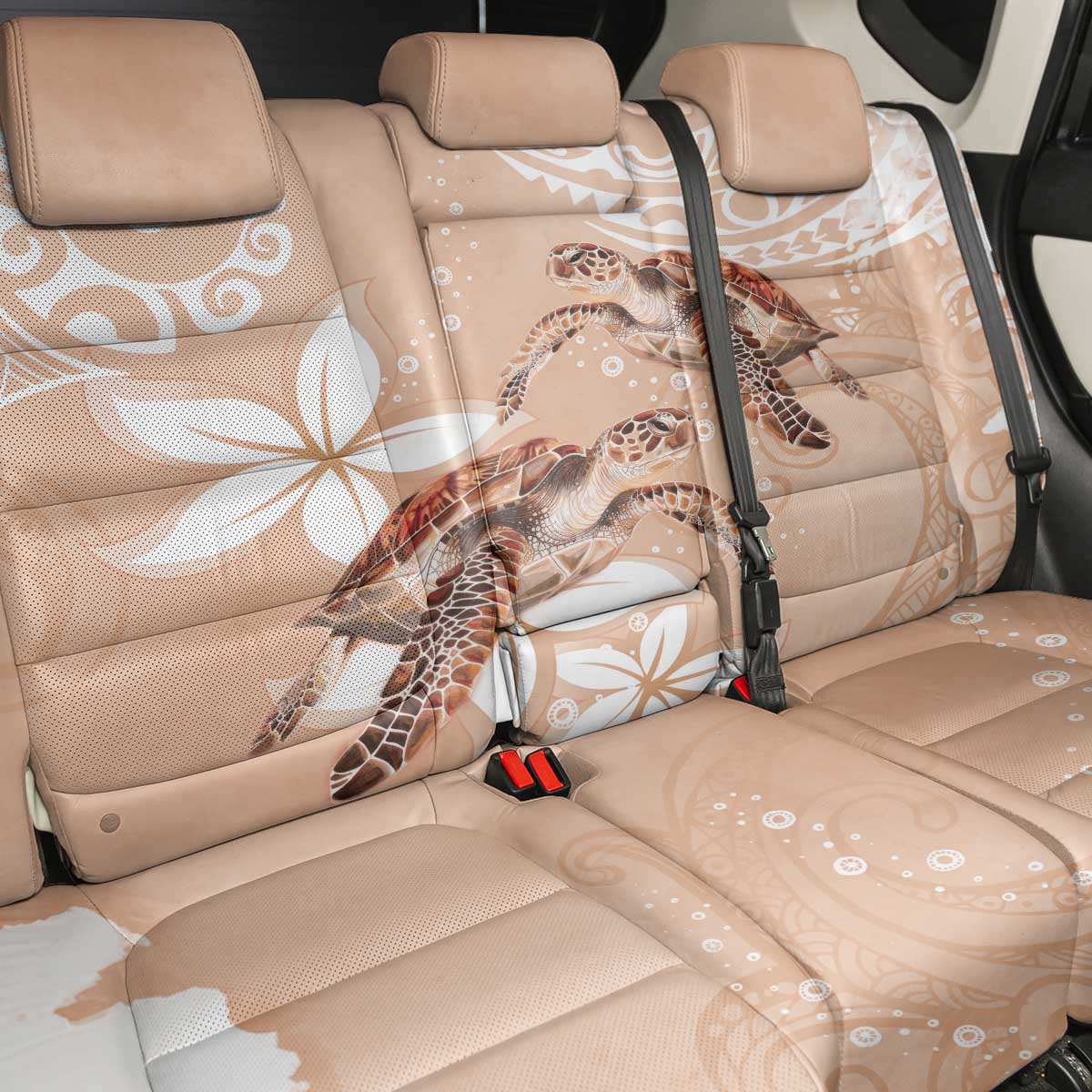 Happy Valentine's Day Polynesia Back Car Seat Cover SeaTurtle Couple Polynesian - Desert Sand Color LT14 - Polynesian Pride
