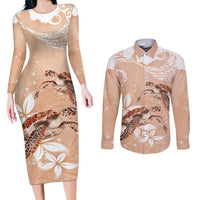 Happy Valentine's Day Polynesia Couples Matching Long Sleeve Bodycon Dress and Long Sleeve Button Shirt SeaTurtle Couple Polynesian - Desert Sand Color LT14 Desert Sand - Polynesian Pride