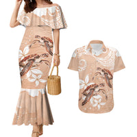 Happy Valentine's Day Polynesia Couples Matching Mermaid Dress and Hawaiian Shirt SeaTurtle Couple Polynesian - Desert Sand Color LT14 Desert Sand - Polynesian Pride