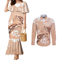 Happy Valentine's Day Polynesia Couples Matching Mermaid Dress and Long Sleeve Button Shirt SeaTurtle Couple Polynesian - Desert Sand Color LT14 Desert Sand - Polynesian Pride