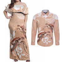 Happy Valentine's Day Polynesia Couples Matching Off Shoulder Maxi Dress and Long Sleeve Button Shirt SeaTurtle Couple Polynesian - Desert Sand Color LT14 Desert Sand - Polynesian Pride