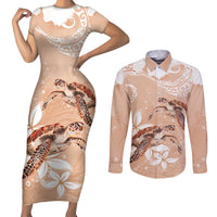 Happy Valentine's Day Polynesia Couples Matching Short Sleeve Bodycon Dress and Long Sleeve Button Shirt SeaTurtle Couple Polynesian - Desert Sand Color LT14 Desert Sand - Polynesian Pride