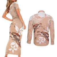 Happy Valentine's Day Polynesia Couples Matching Short Sleeve Bodycon Dress and Long Sleeve Button Shirt SeaTurtle Couple Polynesian - Desert Sand Color LT14 - Polynesian Pride