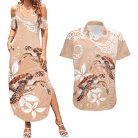 Happy Valentine's Day Polynesia Couples Matching Summer Maxi Dress and Hawaiian Shirt SeaTurtle Couple Polynesian - Desert Sand Color LT14 Desert Sand - Polynesian Pride