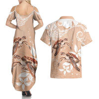 Happy Valentine's Day Polynesia Couples Matching Summer Maxi Dress and Hawaiian Shirt SeaTurtle Couple Polynesian - Desert Sand Color LT14 - Polynesian Pride