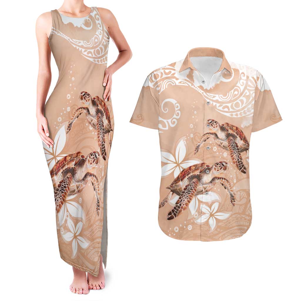 Happy Valentine's Day Polynesia Couples Matching Tank Maxi Dress and Hawaiian Shirt SeaTurtle Couple Polynesian - Desert Sand Color LT14 Desert Sand - Polynesian Pride