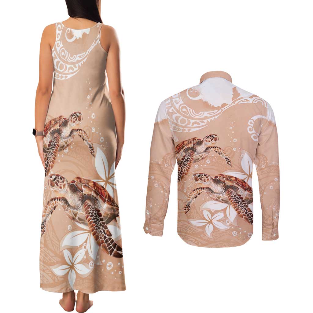 Happy Valentine's Day Polynesia Couples Matching Tank Maxi Dress and Long Sleeve Button Shirt SeaTurtle Couple Polynesian - Desert Sand Color LT14 - Polynesian Pride
