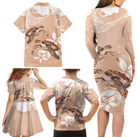 Happy Valentine's Day Polynesia Family Matching Long Sleeve Bodycon Dress and Hawaiian Shirt SeaTurtle Couple Polynesian - Desert Sand Color LT14 - Polynesian Pride