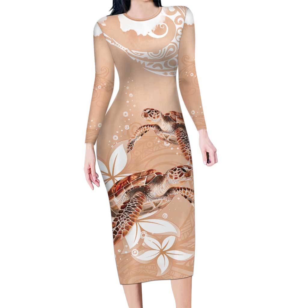 Happy Valentine's Day Polynesia Family Matching Long Sleeve Bodycon Dress and Hawaiian Shirt SeaTurtle Couple Polynesian - Desert Sand Color LT14 Mom's Dress Desert Sand - Polynesian Pride