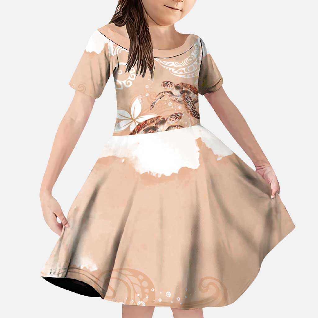 Happy Valentine's Day Polynesia Family Matching Mermaid Dress and Hawaiian Shirt SeaTurtle Couple Polynesian - Desert Sand Color LT14 Daughter's Dress Desert Sand - Polynesian Pride
