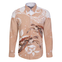 Happy Valentine's Day Polynesia Family Matching Off The Shoulder Long Sleeve Dress and Hawaiian Shirt SeaTurtle Couple Polynesian - Desert Sand Color LT14 Dad's Shirt - Long Sleeve Desert Sand - Polynesian Pride