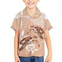 Happy Valentine's Day Polynesia Family Matching Off The Shoulder Long Sleeve Dress and Hawaiian Shirt SeaTurtle Couple Polynesian - Desert Sand Color LT14 Son's Shirt Desert Sand - Polynesian Pride