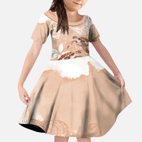 Happy Valentine's Day Polynesia Family Matching Off Shoulder Maxi Dress and Hawaiian Shirt SeaTurtle Couple Polynesian - Desert Sand Color LT14 Daughter's Dress Desert Sand - Polynesian Pride