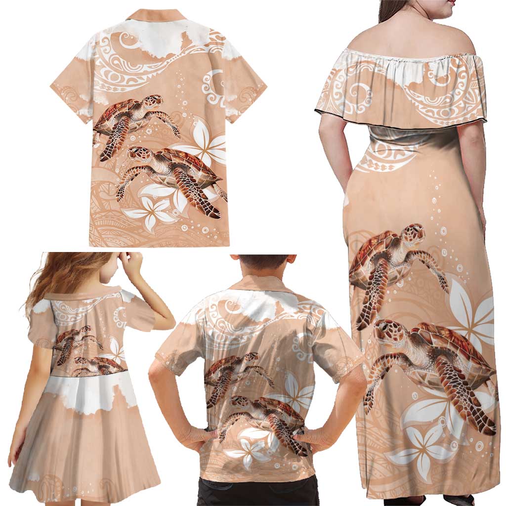 Happy Valentine's Day Polynesia Family Matching Off Shoulder Maxi Dress and Hawaiian Shirt SeaTurtle Couple Polynesian - Desert Sand Color LT14 - Polynesian Pride