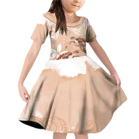 Happy Valentine's Day Polynesia Family Matching Off Shoulder Short Dress and Hawaiian Shirt SeaTurtle Couple Polynesian - Desert Sand Color LT14 Daughter's Dress Desert Sand - Polynesian Pride
