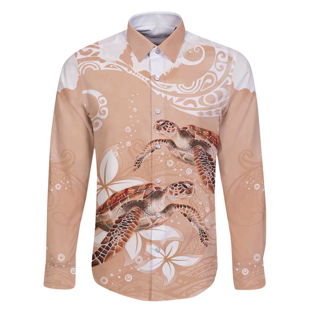Happy Valentine's Day Polynesia Family Matching Puletasi and Hawaiian Shirt SeaTurtle Couple Polynesian - Desert Sand Color LT14 Dad's Shirt - Long Sleeve Desert Sand - Polynesian Pride