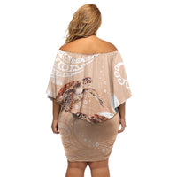 Happy Valentine's Day Polynesia Off Shoulder Short Dress SeaTurtle Couple Polynesian - Desert Sand Color LT14 - Polynesian Pride