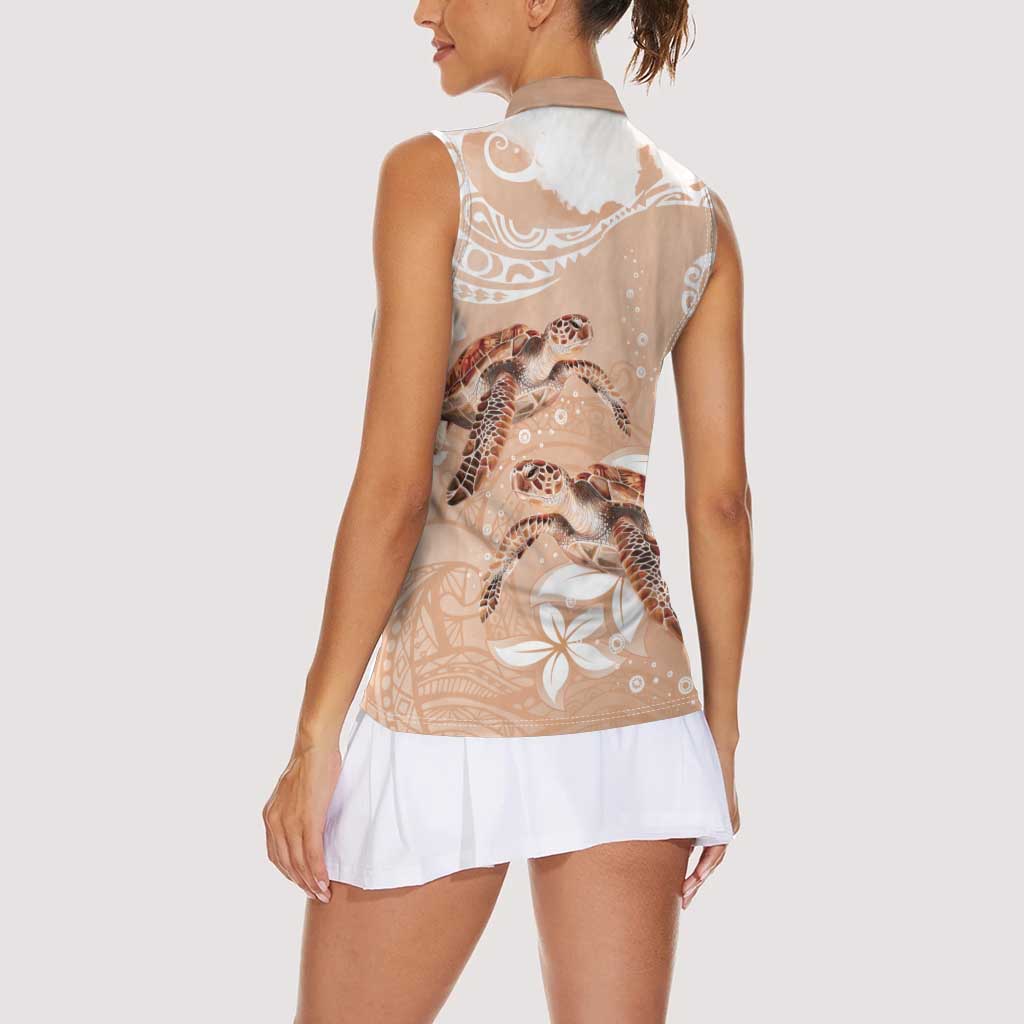 Happy Valentine's Day Polynesia Women Sleeveless Polo Shirt SeaTurtle Couple Polynesian - Desert Sand Color LT14 - Polynesian Pride