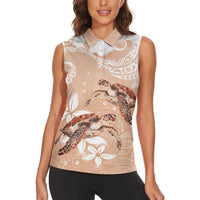 Happy Valentine's Day Polynesia Women Sleeveless Polo Shirt SeaTurtle Couple Polynesian - Desert Sand Color LT14 - Polynesian Pride