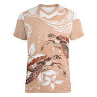 Happy Valentine's Day Polynesia Women V-Neck T-Shirt SeaTurtle Couple Polynesian - Desert Sand Color LT14 Female Desert Sand - Polynesian Pride
