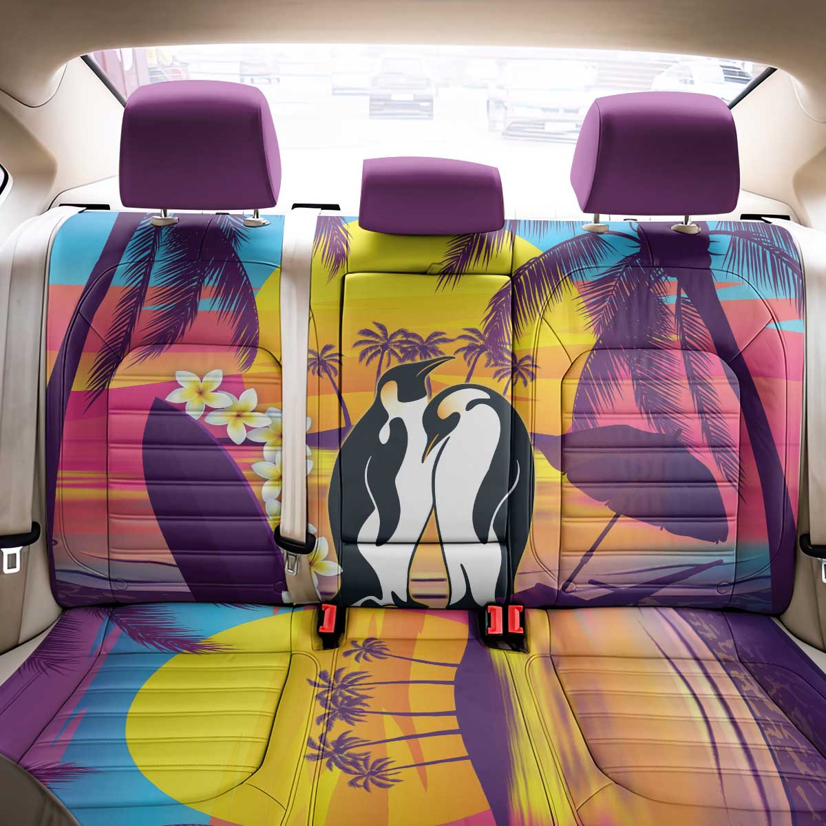 Hawaii Penguin Couple Back Car Seat Cover You Are My Valentine - Tropical Sunset Vibes LT14 - Polynesian Pride
