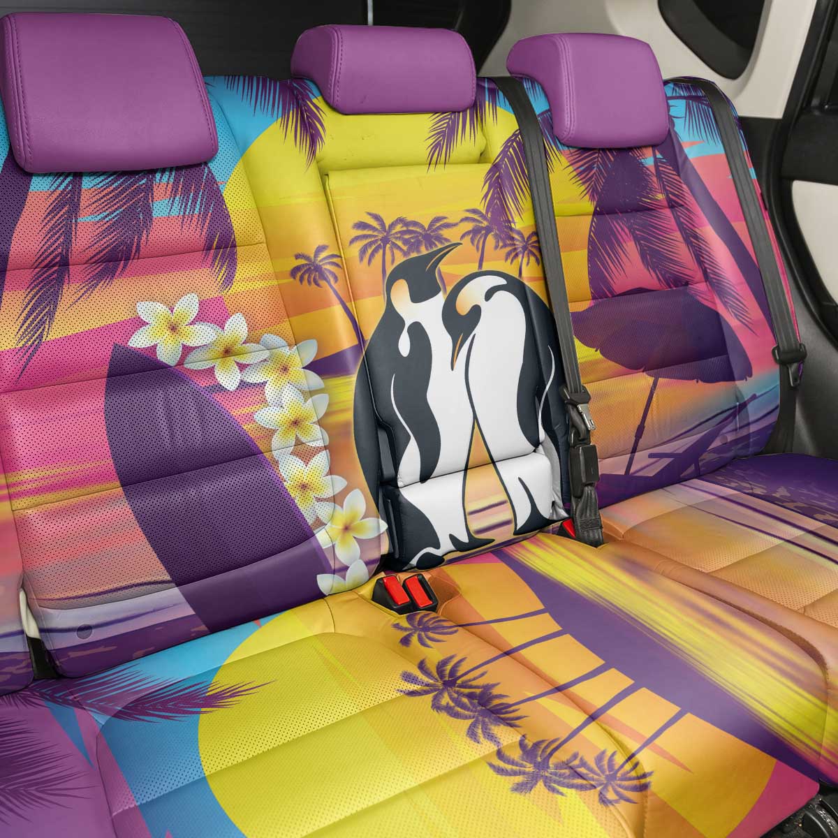 Hawaii Penguin Couple Back Car Seat Cover You Are My Valentine - Tropical Sunset Vibes LT14 - Polynesian Pride