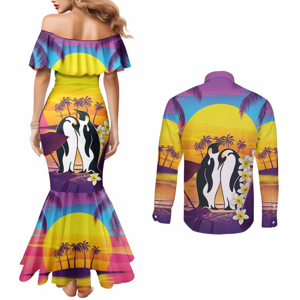 Hawaii Penguin Couple Couples Matching Mermaid Dress and Long Sleeve Button Shirt You Are My Valentine - Tropical Sunset Vibes LT14 - Polynesian Pride