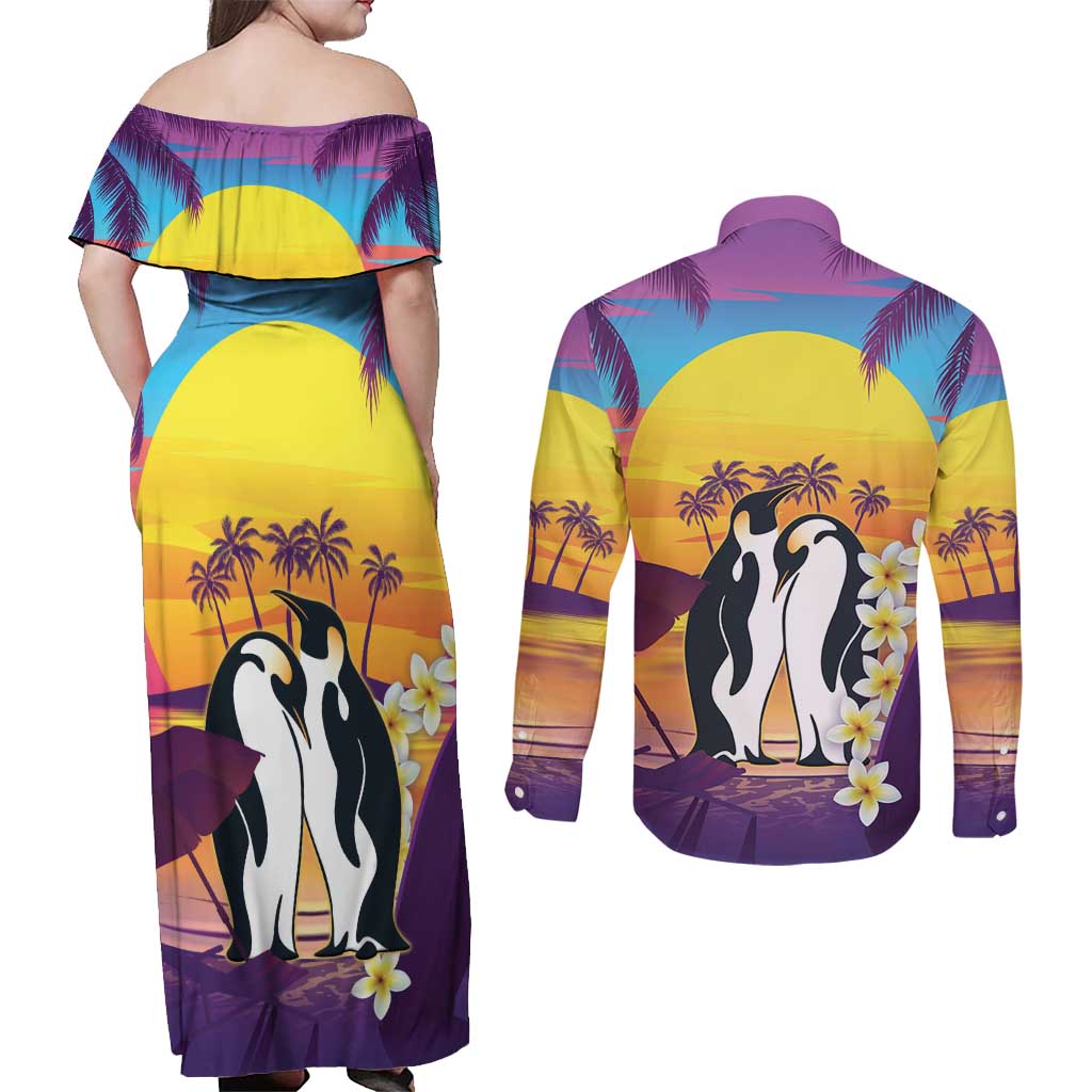 Hawaii Penguin Couple Couples Matching Off Shoulder Maxi Dress and Long Sleeve Button Shirt You Are My Valentine - Tropical Sunset Vibes LT14 - Polynesian Pride