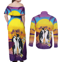 Hawaii Penguin Couple Couples Matching Off Shoulder Maxi Dress and Long Sleeve Button Shirt You Are My Valentine - Tropical Sunset Vibes LT14 - Polynesian Pride
