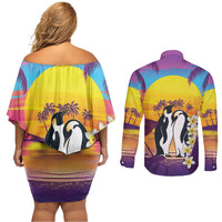 Hawaii Penguin Couple Couples Matching Off Shoulder Short Dress and Long Sleeve Button Shirt You Are My Valentine - Tropical Sunset Vibes LT14 - Polynesian Pride