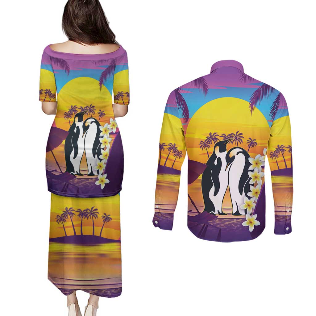Hawaii Penguin Couple Couples Matching Puletasi and Long Sleeve Button Shirt You Are My Valentine - Tropical Sunset Vibes LT14 - Polynesian Pride