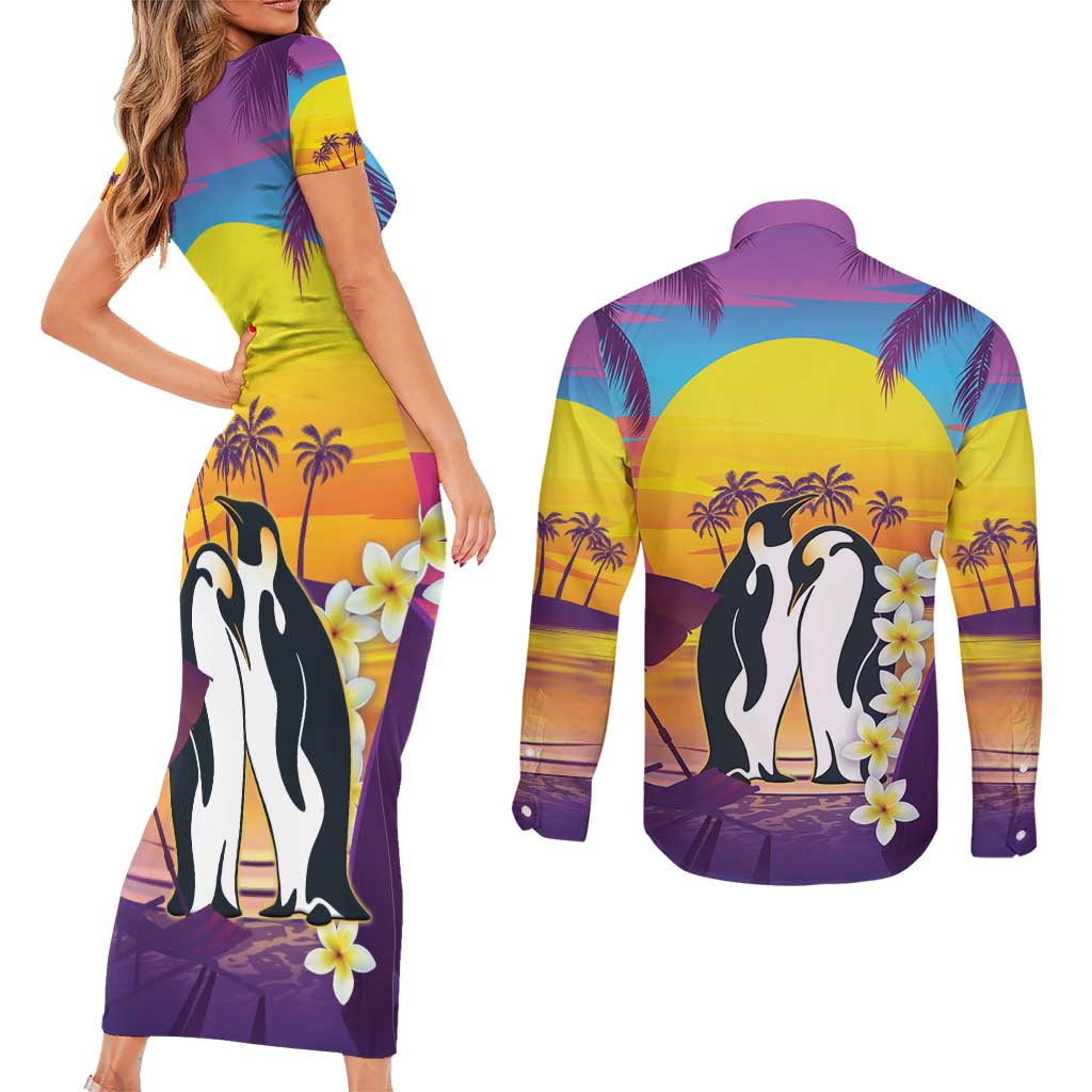 Hawaii Penguin Couple Couples Matching Short Sleeve Bodycon Dress and Long Sleeve Button Shirt You Are My Valentine - Tropical Sunset Vibes LT14 - Polynesian Pride