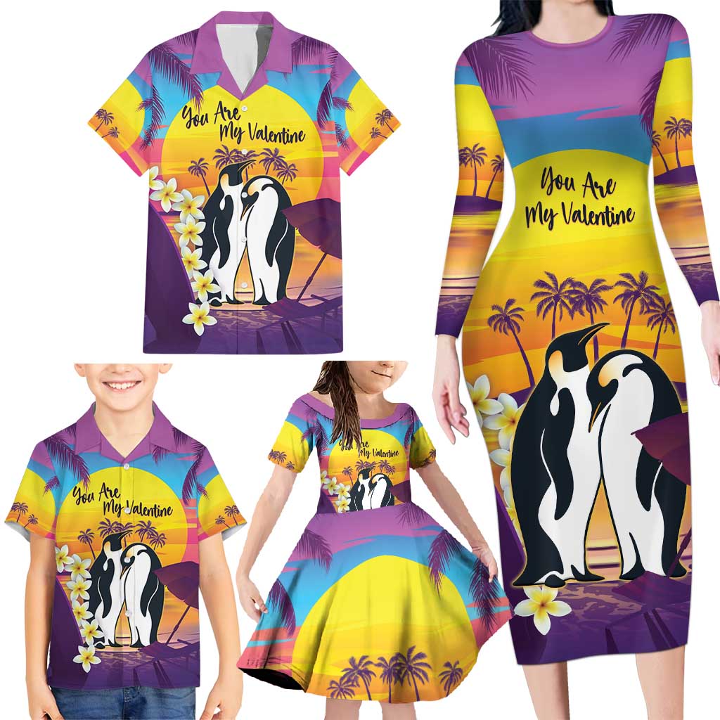 Hawaii Penguin Couple Family Matching Long Sleeve Bodycon Dress and Hawaiian Shirt You Are My Valentine - Tropical Sunset Vibes LT14 - Polynesian Pride