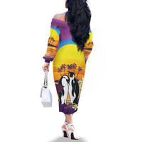 Hawaii Penguin Couple Family Matching Off The Shoulder Long Sleeve Dress and Hawaiian Shirt You Are My Valentine - Tropical Sunset Vibes LT14 - Polynesian Pride