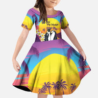 Hawaii Penguin Couple Family Matching Off Shoulder Maxi Dress and Hawaiian Shirt You Are My Valentine - Tropical Sunset Vibes LT14 Daughter's Dress Purple - Polynesian Pride