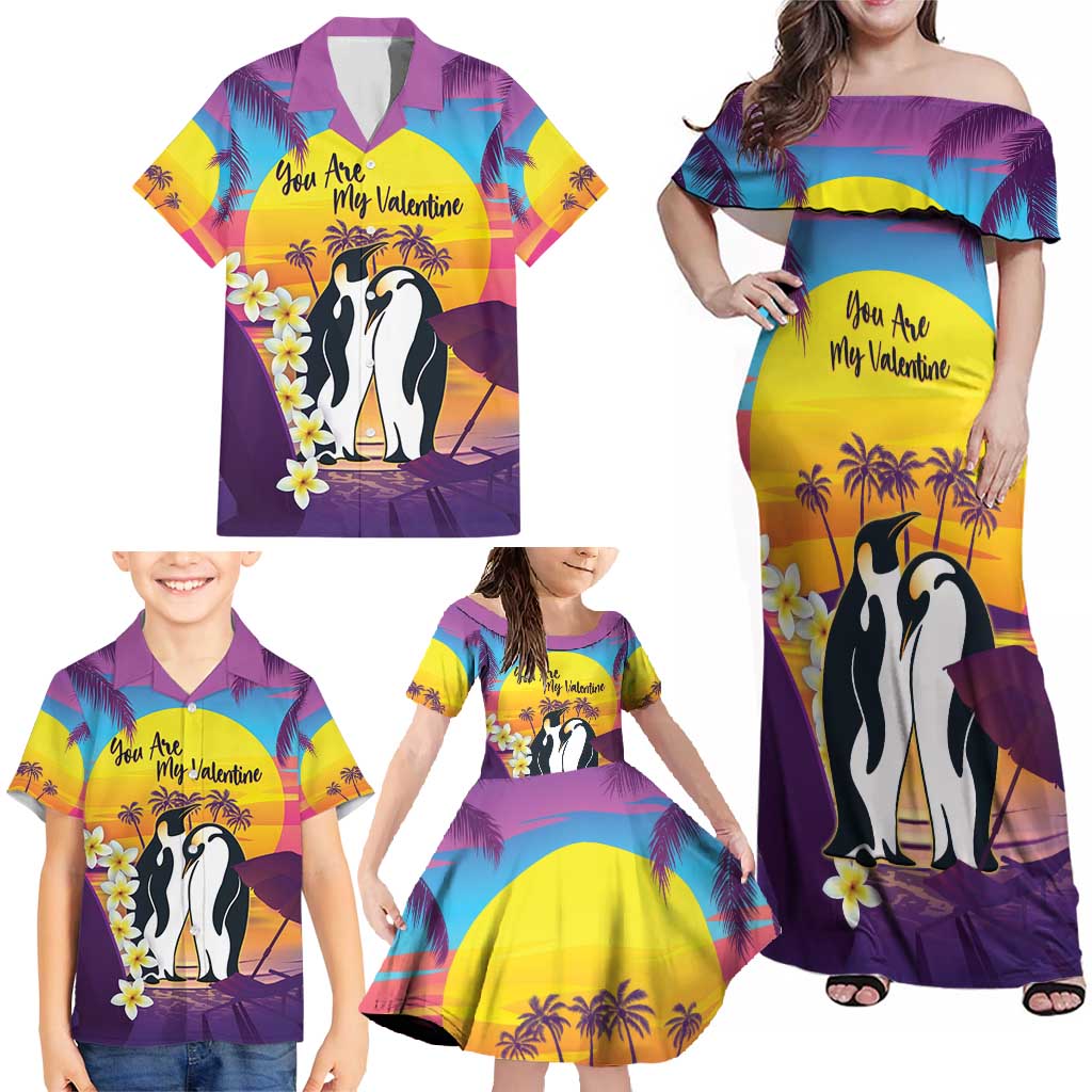 Hawaii Penguin Couple Family Matching Off Shoulder Maxi Dress and Hawaiian Shirt You Are My Valentine - Tropical Sunset Vibes LT14 - Polynesian Pride