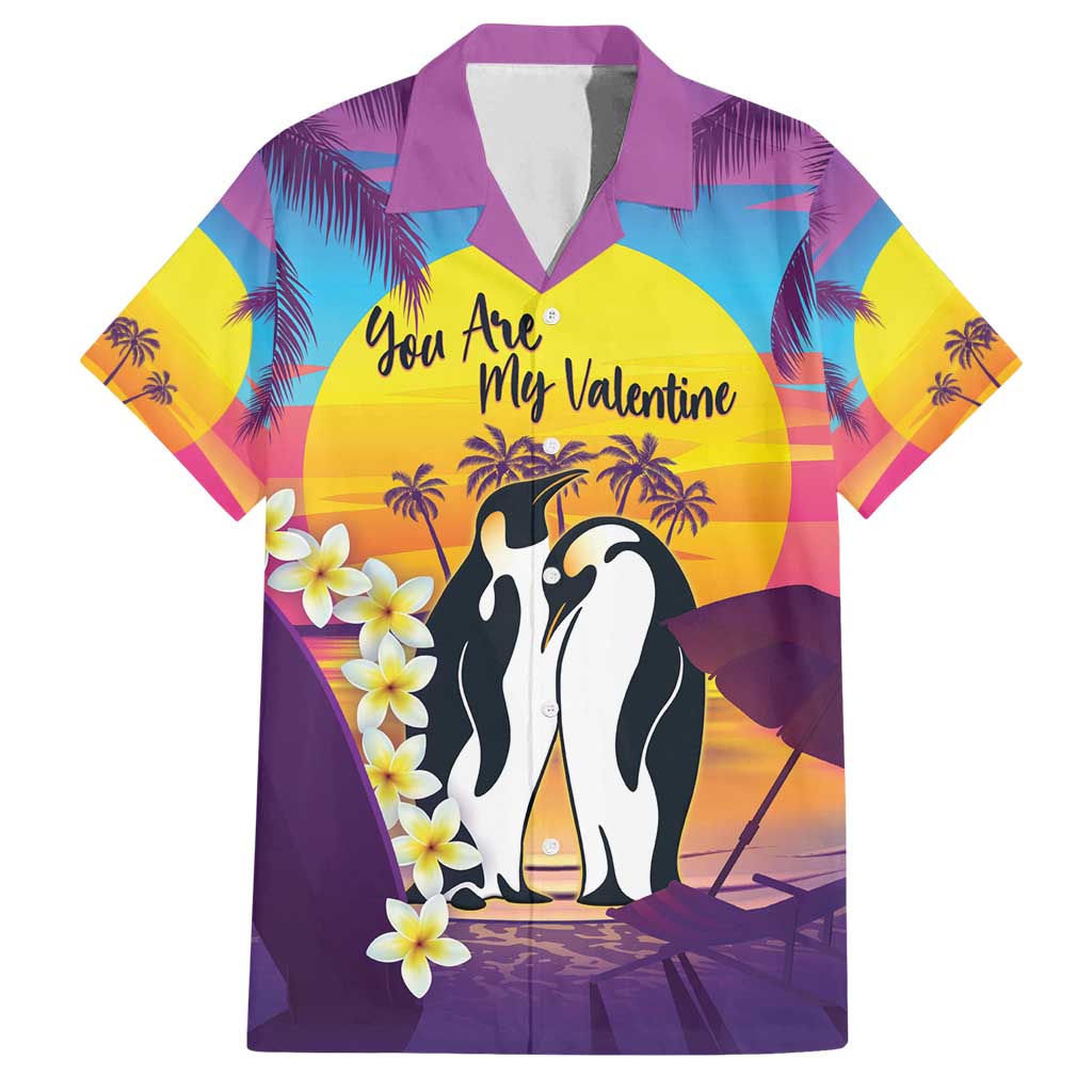Hawaii Penguin Couple Family Matching Off Shoulder Maxi Dress and Hawaiian Shirt You Are My Valentine - Tropical Sunset Vibes LT14 Dad's Shirt - Short Sleeve Purple - Polynesian Pride
