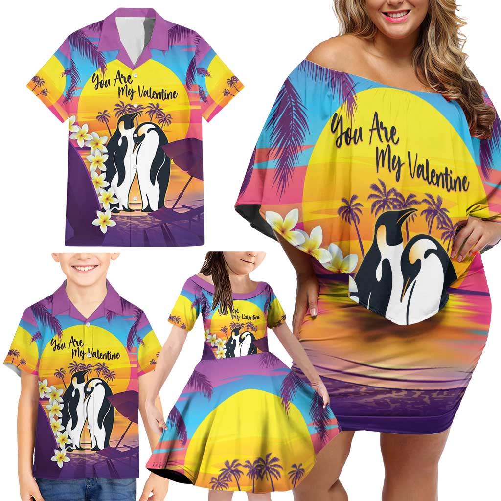 Hawaii Penguin Couple Family Matching Off Shoulder Short Dress and Hawaiian Shirt You Are My Valentine - Tropical Sunset Vibes LT14 - Polynesian Pride
